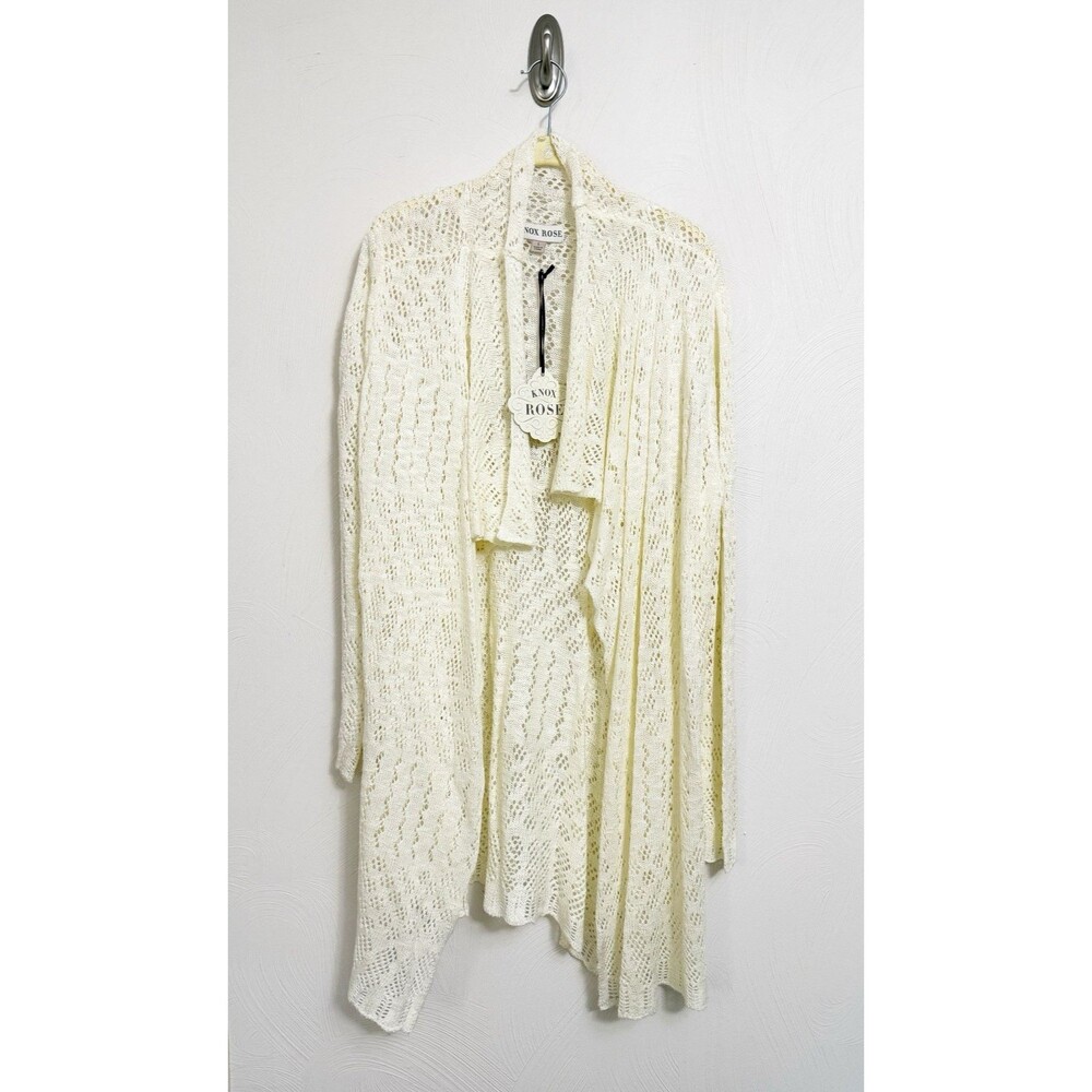 Knox Rose Long Ivory Open Front Open Knit Cardigan Duster NWT Size Large